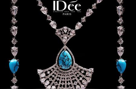 法国IDee蓝松石珍珠毛衣链：秋冬造型的时尚之选