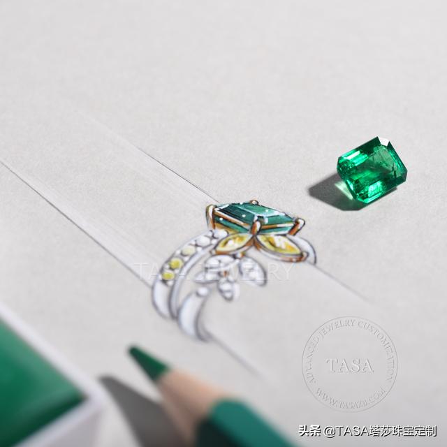 「每日灵感」珠宝设计分享——《麦浪》祖母绿戒指